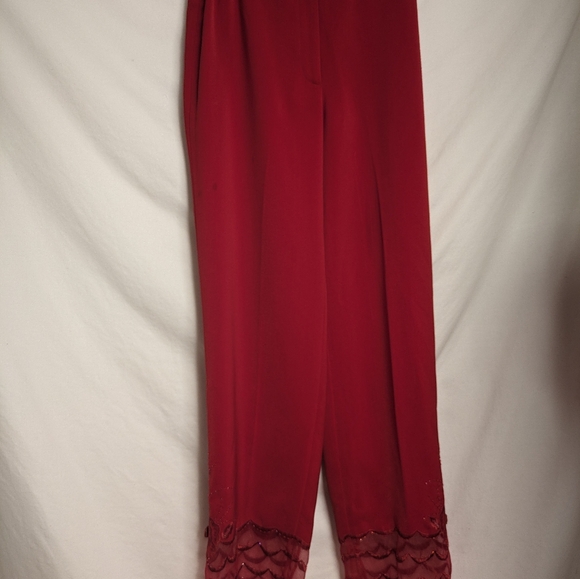 Nubiano New York Red Beaded  3 Piece Set Jacket Skirt Pants Evening Dressy - Picture 7 of 12